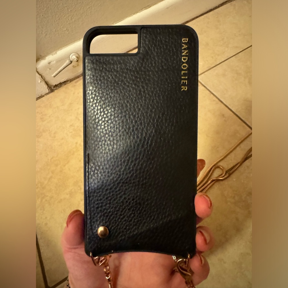 Bandolier IPhone 8Plus crossbody case blk w/ rose gold